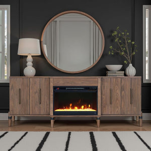 English Elm Tranquility Walnut Fireplace Tv Stand with Mid-century Legs Fits Tvs up to 90 Inches B108P411438