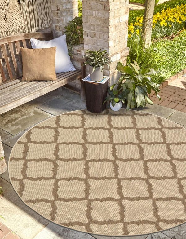 Unique Loom Outdoor Trellis Raised Trellis Machine Made Geometric Rug Beige, Beige/Brown 6' 1" x 6' 1"