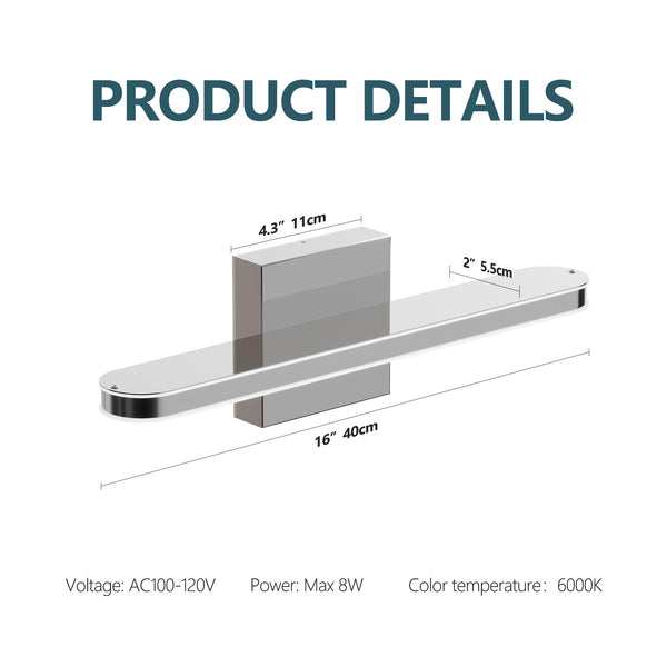 English Elm LED Modern Chrome Vanity Light Bar 16" Dimmable Waterproof LED Sconce Over Mirror 6000K Vibe W2312P374946