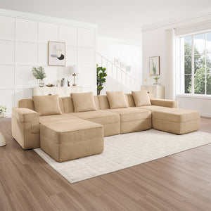 English Elm Modular U-Shaped Sectional Sofa, Cloud-Like Comfort With Deep Seats, Movable Ottomans & Pillows W3041S00322