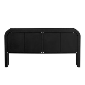 English Elm U_style Wave Door Pine Console Table Sculptural Storage for Entryway or Sofa Black N711P415846B
