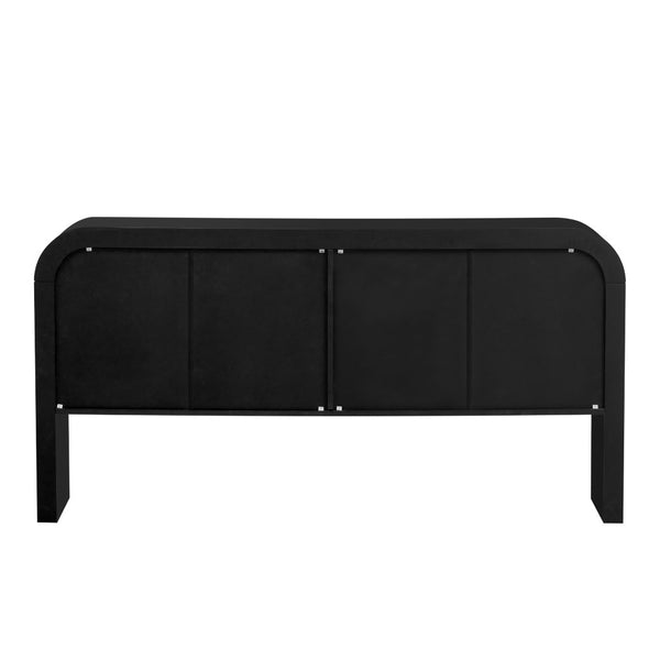 English Elm U_style Wave Door Pine Console Table Sculptural Storage for Entryway or Sofa Black N711P415846B