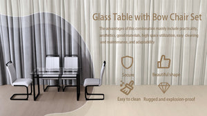 English Elm 51 Inch Tempered Glass 5 Piece Dining Set with Pu Chairs for Modern Small Spaces W3732S00068