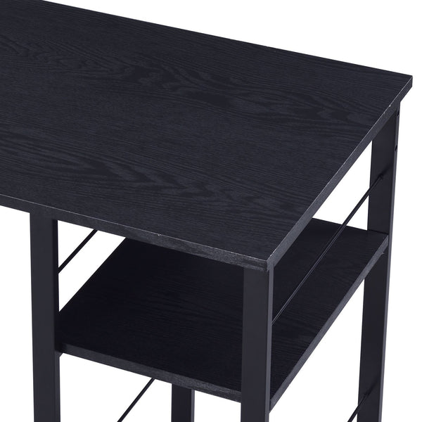 English Elm Vadna Black Finish Writing Desk with 2-Tier Shelf, Metal Open Base, Compact KD Design for Home Office B2726P278582