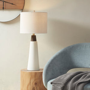 JLA Home INK+IVY - Triangular Ceramic and Wood Table Lamp — Mid-Century Two-Tone Conical Base with Cream Drum Shade, Warm Ambient Light II153-0129
