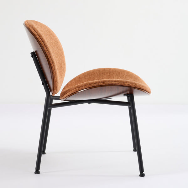 English Elm Mid-Century Shell Chair with Wood Grain Veneer, Curved Wide Seat, Metal-Wood Frame Holds 330+ lbs Orange W1143P214258