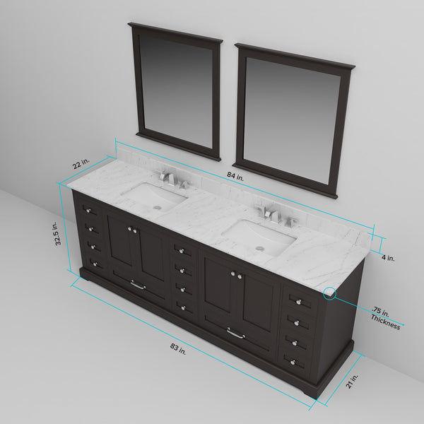 English Elm Espresso Double Bath Vanity 84" W x 22" D with Two Cabinets, 14 Drawers & 34" Mirrors, Fully Assembled B2731S00549