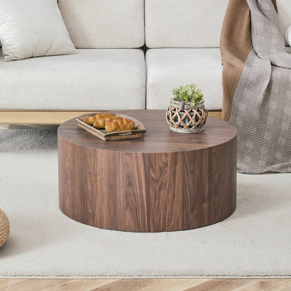 English Elm Cave Stone Patterned Mdf Round Coffee Table for Minimalist Industrial Living Rooms Walnut W1151P460953