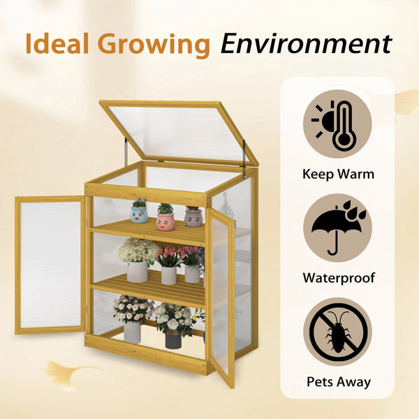 English Elm Greenhouse Pine Wood Cold Frame Cabinet with Polycarbonate Panels for Outdoor Seedlings W1850P236449