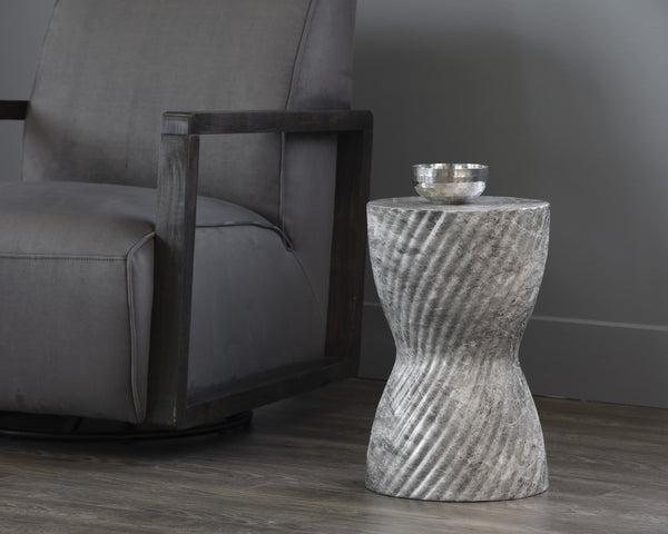 Sunpan Cara End Table - Stunning Faux Marble Design with Unique Swirl Base for Indoor and Outdoor Spaces Marble Look / Grey