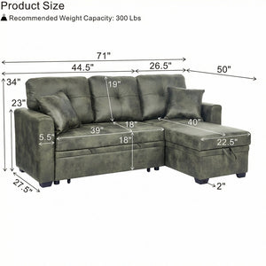 English Elm Sleeper Sectional Sofa with Pull Out Bed Storage Chaise Tufted Olive Fabric W5568S00036
