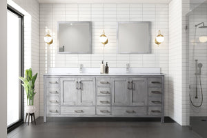 English Elm Distressed Grey Double Bath Vanity 84 in. W with Cultured Marble Top, Soft-Close Drawers & Mirror B2731S00899