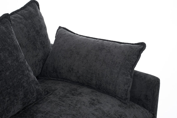 English Elm 108" L-shaped Chenille Cloud Sectional Deep Seat Sofa with Ottoman for Living Rooms Black W3244S00004