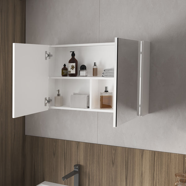English Elm McNary Mirrored Wall Medicine Cabinet with Double Doors, Horizontal Design and Three Interior Shelves White 36.2 L x 24.8 W x 4.4 H B128P237178