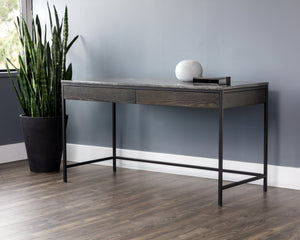 Sunpan Stamos Modern Console Table with Grey Marble Top, Charcoal Oak Base & Black Iron Frame - Stylish & Functional