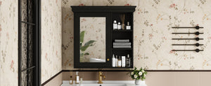 English Elm 30'' Wall-Mounted Medicine Cabinet with Mirror and Adjustable Shelves, Modern MDF Storage Organizer Black N710P209425B