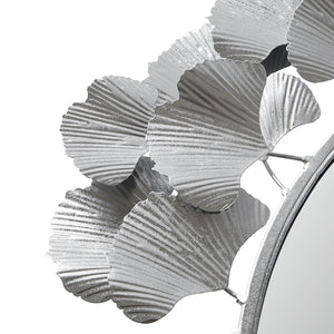 JLA Home Martha Stewart - Gingko Sculptural Round Wall Mirror 30.5" — Iron Gingko Leaf Frame, Three-Dimensional Botanical Focal Point Silver MT95F-0097