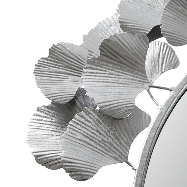 JLA Home Martha Stewart - Gingko Sculptural Round Wall Mirror 30.5" — Iron Gingko Leaf Frame, Three-Dimensional Botanical Focal Point Silver MT95F-0097