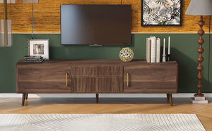 English Elm Mid Century TV Stand Walnut Finish with 2 Drawers, Cable Management, Solid Wood Legs, 80'' Safe Storage and Style N710P222772P