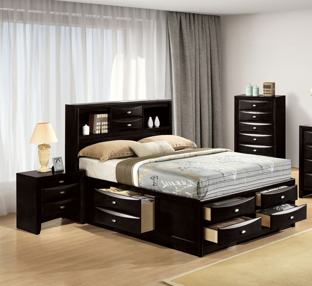English Elm Contemporary Full Bed Set with Bookcase Headboard Storage Drawers and Two Nightstands B2741S00572