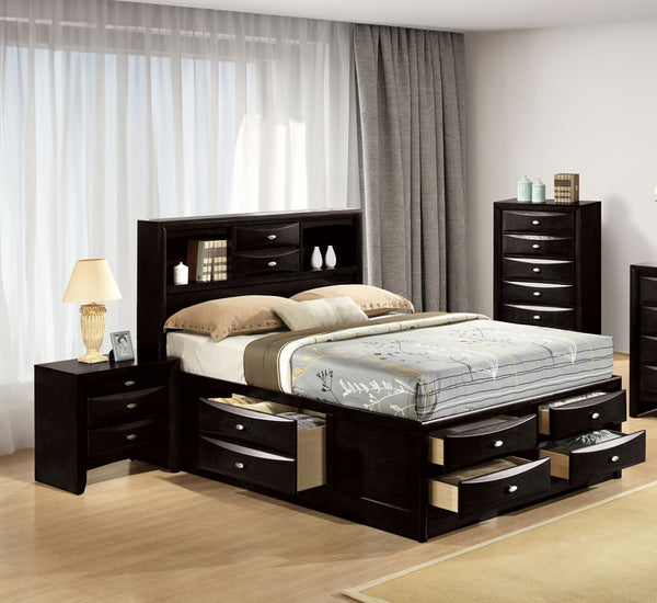 English Elm Contemporary Full Bed Set with Bookcase Headboard Storage Drawers and Two Nightstands B2741S00572