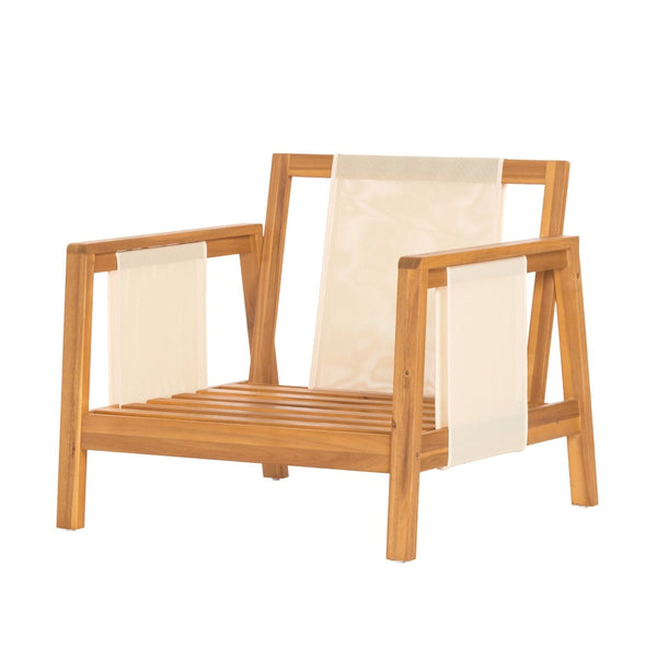 English Elm Outdoor Acacia Wood Club Chair Uv Resistant Textilene Weave Lounge Seat for Patio Deck Brown,Teak+ Beige N768P368823T_2