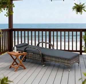 English Elm Adjustable Pe Rattan Outdoor Chaise Lounge with Wheels Cushion and Resort Style T3971P418405