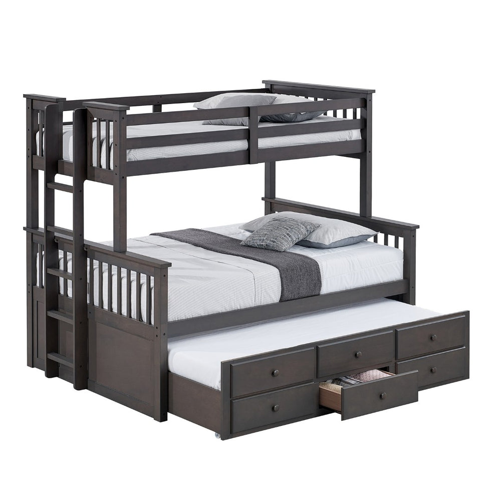 English Elm Transitional Twin Over Full Bunk Bed With Storage Drawers, Stylish Grey Finish & Safety Ladder B2741S00297-GIGA