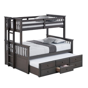 English Elm Transitional Twin Over Full Bunk Bed With Storage Drawers, Stylish Grey Finish & Safety Ladder B2741S00297-GIGA