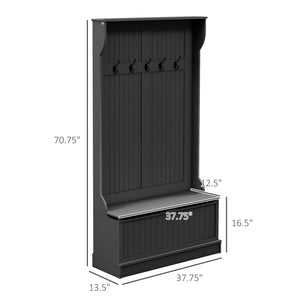 English Elm HOMCOM Entryway Hall Tree with Bench and 4 Double Hooks, Shoe Storage Organizer and Anti-Tip Black W2225P229710