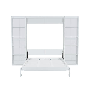 English Elm Queen Murphy Bed with Desk & Bookshelf in White — Space-Saving Queen Wall Bed, Pine/MDF, 600lb Capacity, Foldable Workspace GX004002AAK