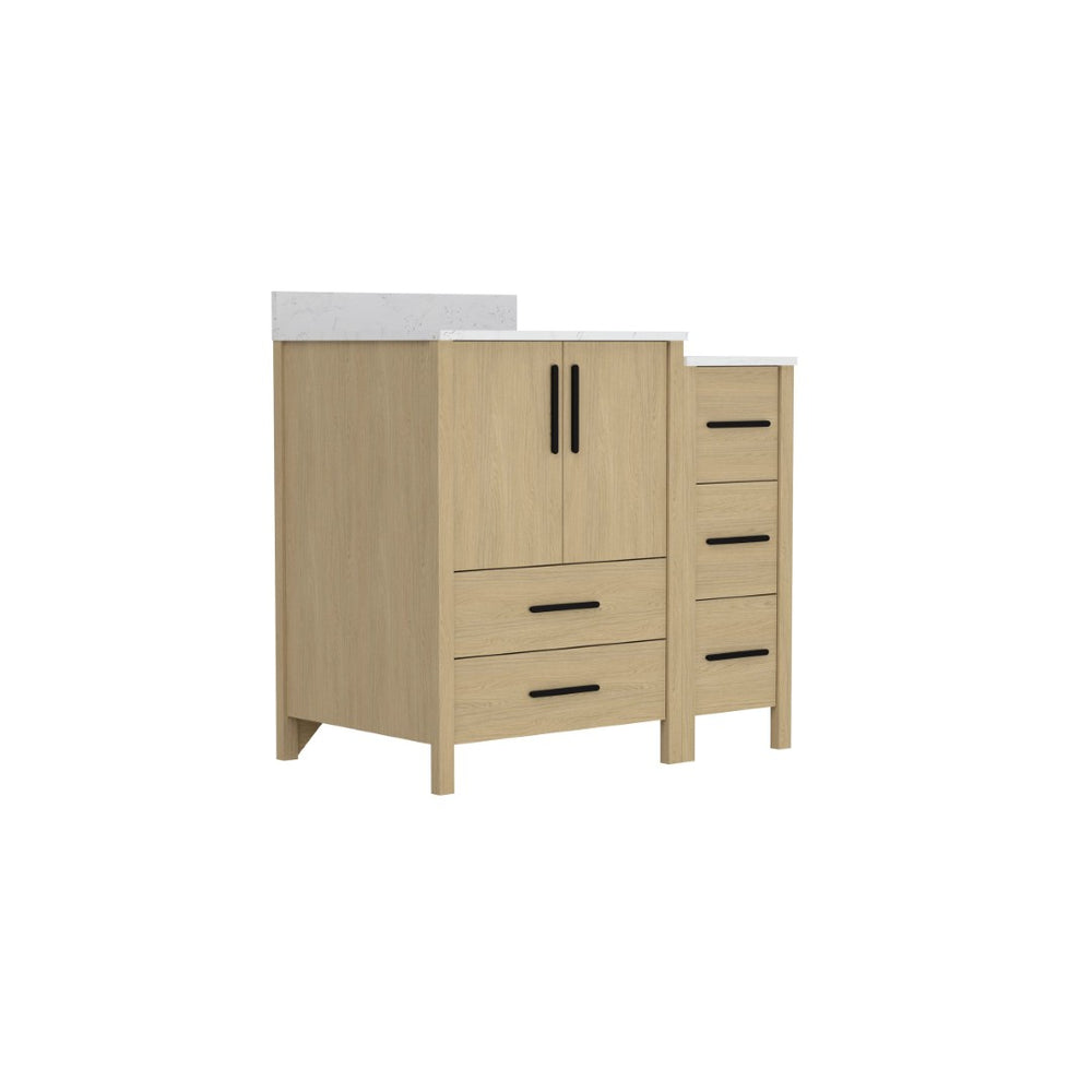 English Elm 108"w×22"d×34"h Freestanding Double Sink Vanity with White Countertop Soft Close T3785S00001