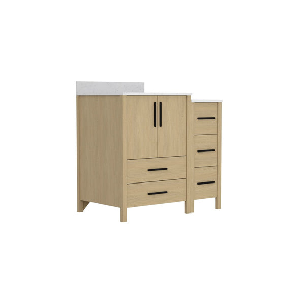 English Elm 108"w×22"d×34"h Freestanding Double Sink Vanity with White Countertop Soft Close T3785S00001