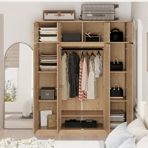 English Elm 70.87"tall Rattan Door Armoire Freestanding Wardrobe with Adjustable Shelves Hanging Rod Natural W757S00054