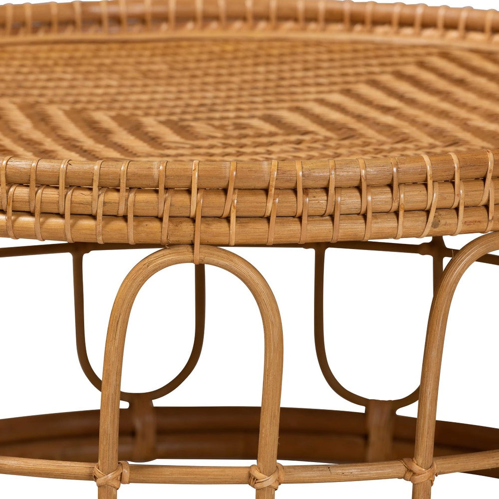 English Elm Bohemian Round Rattan Coffee Table Woven Honey Finish Organic Living Room Accent B2750P467711