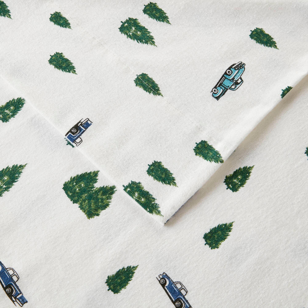 English Elm 4 Pcs Full Sheet Set - Cozy Green Trees & Trucks Design, Soft Cotton Flannel For Year-Round Comfort B035P319767