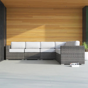 English Elm Weather-Resistant 122" Wicker Patio Sectional with Sunbrella Cushions, HDPE Wicker, Rustproof Frame B120S00097