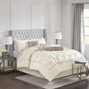 English Elm 7 Tufted Laurel 7-Piece Comforter Set King - Soft 100% Polyester, Pieced Texture, Decorative Pillows Ivory 18.5 L x 12.99 W x 12.6 H B03596992