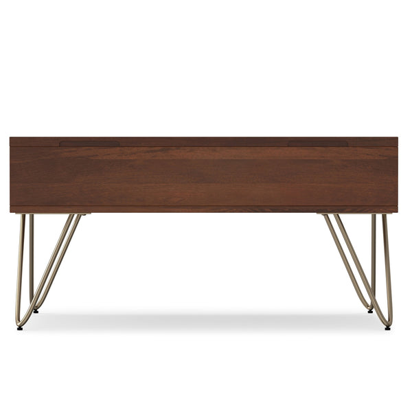 English Elm Hunter Lift-Top Coffee Table - Handcrafted Umber Brown & Gold Metal, Versatile Storage Solution For Any Space B136P158745