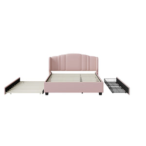 English Elm Upholstered Platform Bed with Wingback Headboard, Twin Trundle & 2 Storage Drawers, Linen Queen Frame Pink 83 L x 9.5 W x 8.75 H N733S208132H
