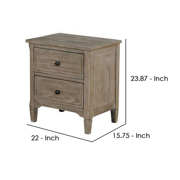 English Elm 2 Drawer Solid Wood Nightstand Wire-brushed Finish Round Knobs Farmhouse Bedroom B056P416800