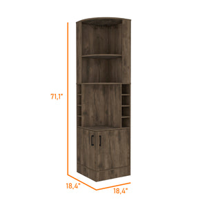 English Elm Seattle Corner Bar Cabinet with 8 Bottle Cubbies, Glass Racks & 2 Open Display Shelves — Modern Elegance B128P176131