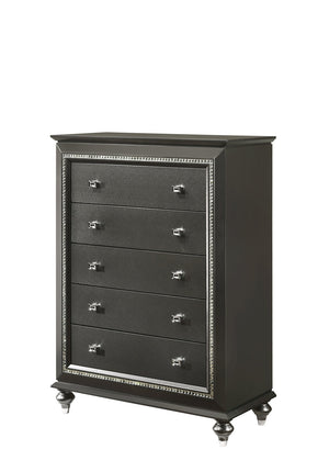 English Elm Kaitlyn Elegant Dresser with 9 Felt-Lined Drawers, Crystal Trim, Embossed Texture & Bun Legs Silver grey 54 L x 21 W x 41 H B2726P261868