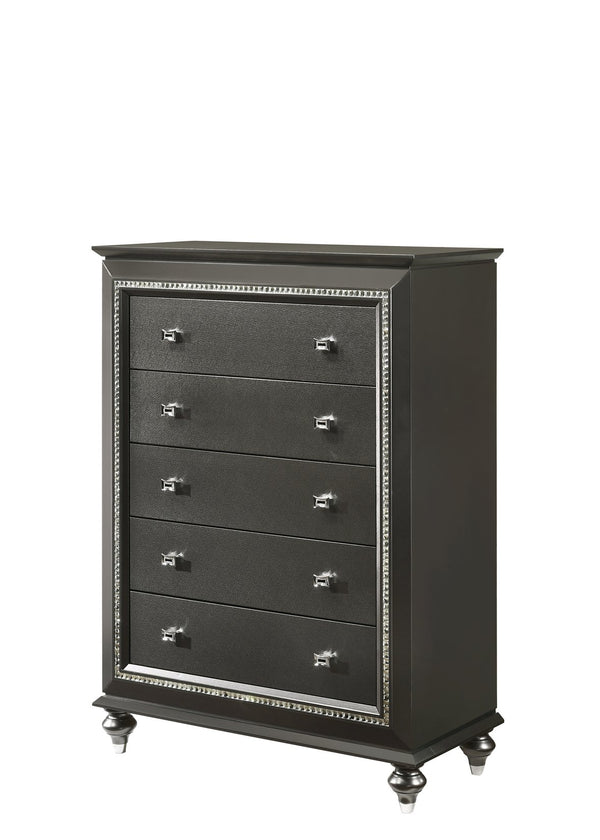 English Elm Kaitlyn Elegant Dresser with 9 Felt-Lined Drawers, Crystal Trim, Embossed Texture & Bun Legs Silver grey 54 L x 21 W x 41 H B2726P261868