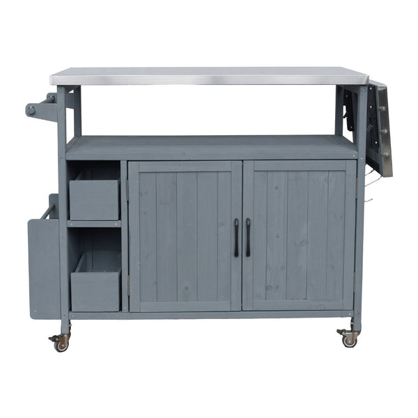 English Elm 54.33" Farmhouse Outdoor Kitchen Cart Solid Fir Frame Steel Top Storage Bbq Prep N767P379702C