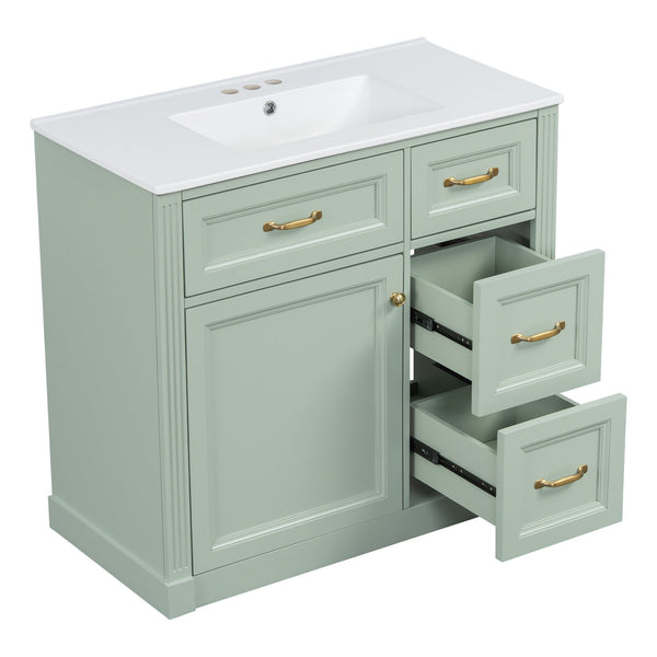 English Elm 36 Inch Bathroom Vanity With Ceramic Sink, Soft-Close Drawers, And Adjustable Storage For Modern Elegance N725P336549F