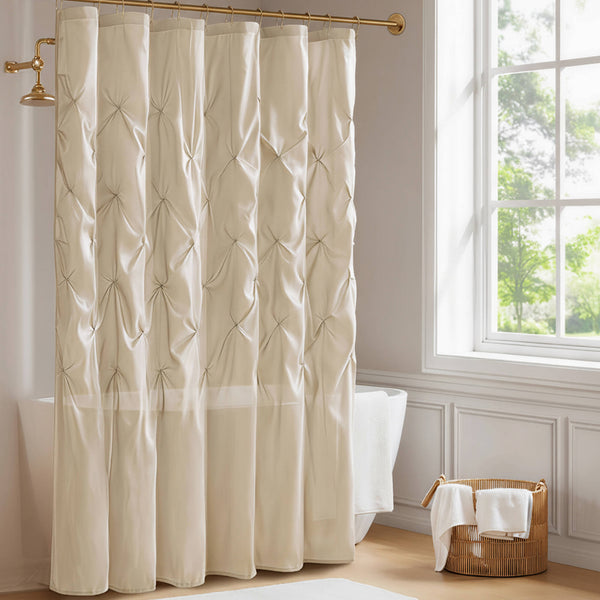JLA Home Madison Park - Tufted Laurel Semi-Sheer Shower Curtain with Textured Tufting, Lightweight Polyester, Machine Washable Ivory MP70-439