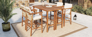 English Elm 6 Piece Acacia Wood Outdoor Bar Set with Cushioned Stools for Patio Poolside Dining N704G201254A