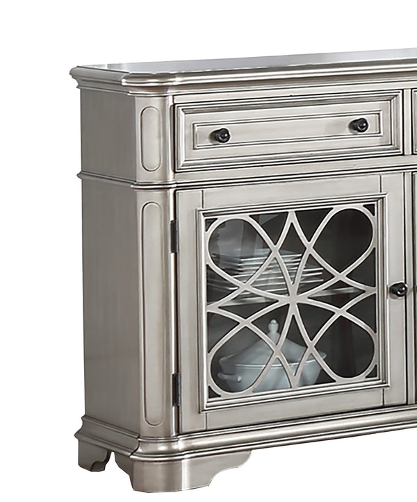 English Elm Traditional Elegant Server with Spacious Drawers and Cabinet Storage for Dining Room Organization and Style Silver 59 L x 44 W x 27 H B011P395602