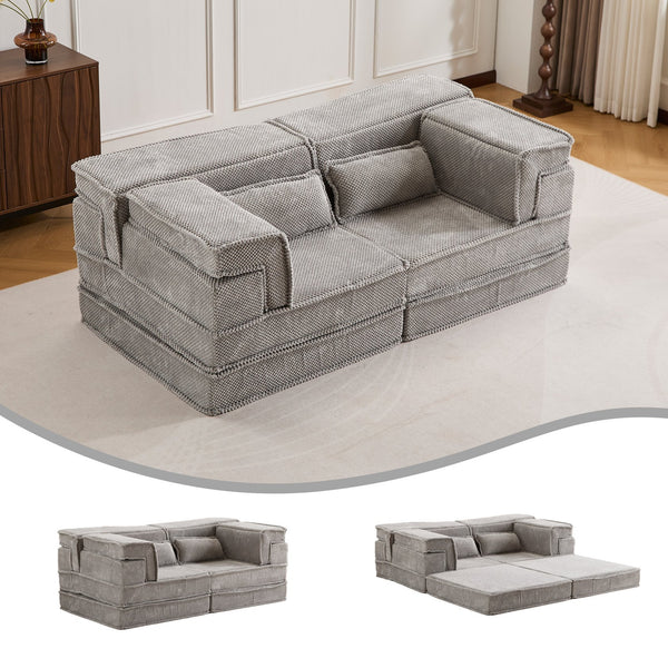 English Elm Compression Modular Floor Sofa Bed - Versatile, No Assembly, Soft Fleece, Memory Foam Loveseat, Light Grey W3723P377153